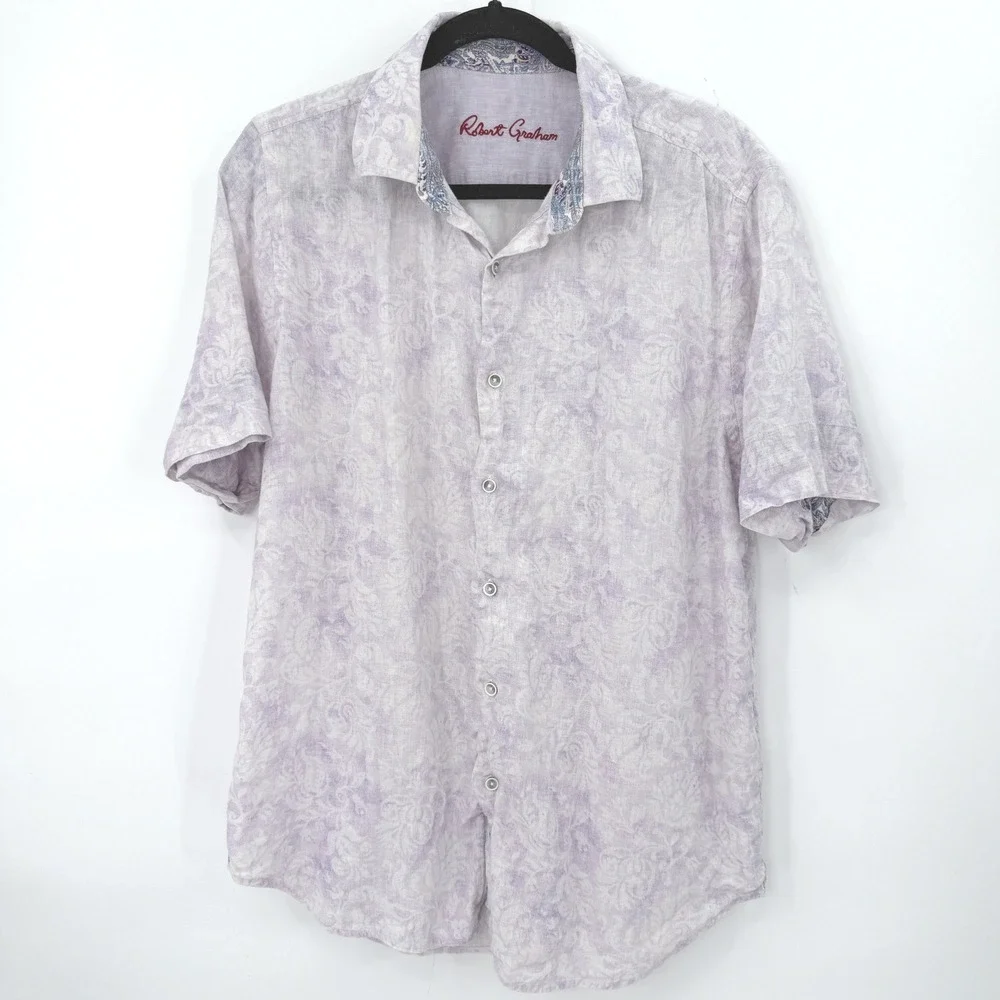 Robert Graham Shirt Mens XL Purple Tie Dye Paisley Resort Luxury Designer Preppy